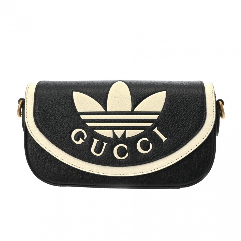 GUCCI adidas collaboration black white leather shoulder bag